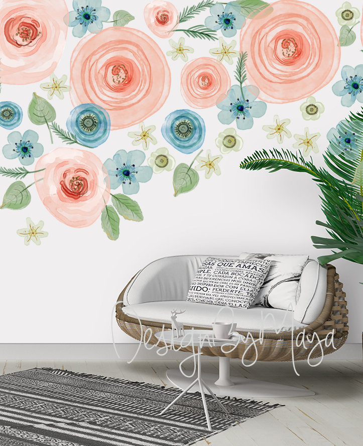 Watercolor Flowers Wall Decal/Wild Flowers Decals/Flower Decals/Nursery Stickers/Peony Stickers/Girls Decals/Floral Decals ga305