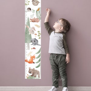 Woodland hoogtemeter kinderen, canvas groeimeter, decor kinderkamer groeigrafiek voor kinderen, hoogtegrafiek, bosdier, babykamer, decor kinderkamer kunst
