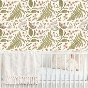Decorazione da parete vintage per cameretta dei bambini, stile retrò, shabby chic, felce, boho chic, boho vintage, floreale, foglie, boho, floreale, foglie, decorazione per cameretta dei bambini