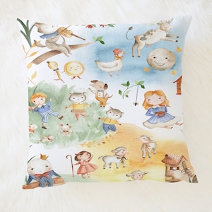 Nursery Rhymes Pillow: Vintage Mother Goose Decor, 100% Cotton (16&quot;x16&quot; ; 20″ X 20″)