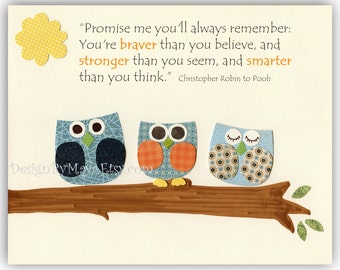 Owl Nursery Art Print: 'Promise Me' Baby Boy Decor