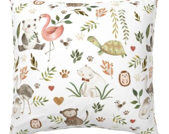 Woodland Animals Pillow: Nursery Decor, Bear, Bunny, Deer, Fox, Raccoon