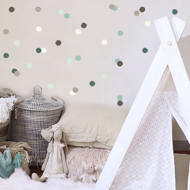Nursery Wall Decals Teal Gray Polka Dot Baby Decal Kids Modern Vinyl Dots Art