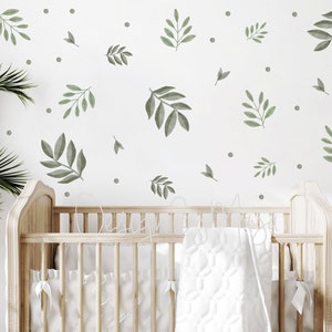 Foliage wall stickers Green leaves decals Botanical decor Green Leaf Wall Decal Modern Decal leaves clings Scandinavian art Boho kids Decal