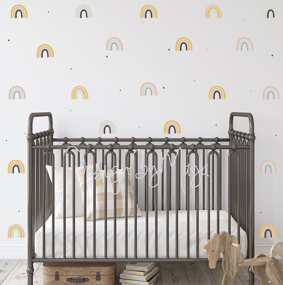Retro Nursery Decal, Watercolor Rainbow Art, Fabric Rainbow Decals ...