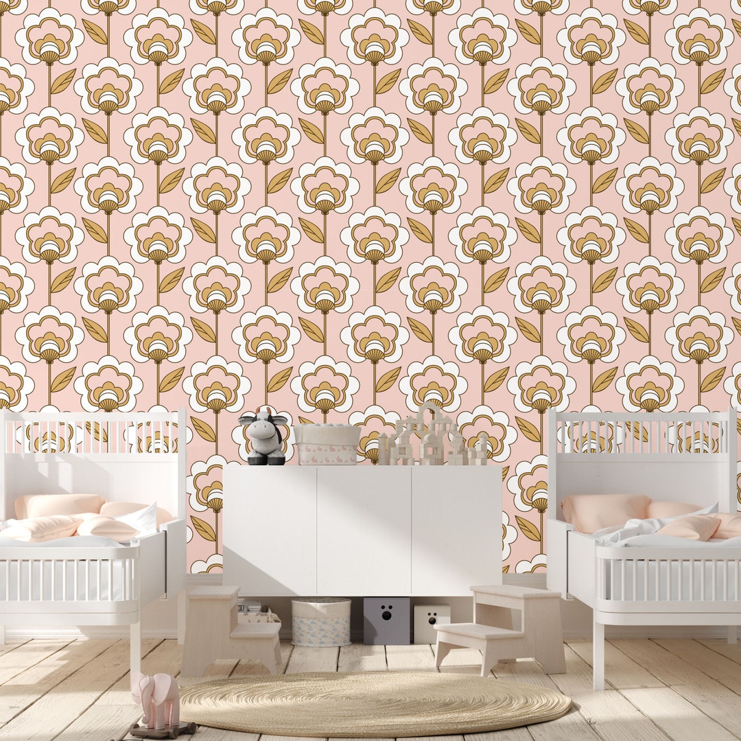 Retro Floral Peel and Stick Wallpaper, Nursery Decor - Etsy