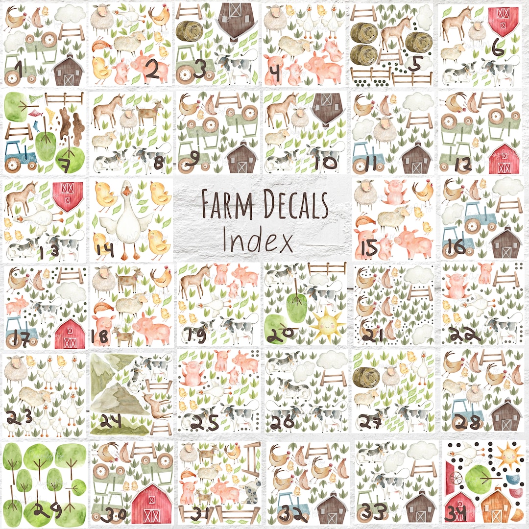 Farm Animals Decals, Watercolor Nursery Art Wall Art, Pig, Cow, Horse, Sheep, Lamb, Chicken