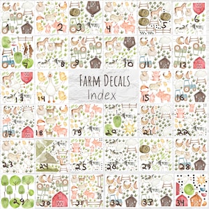 Farm Animals decals, Watercolor Nursery Art Wall Art, Pig, Cow, Horse, Sheep, Lamb, Chicken, Donkey, Duck, Goat, Tractor, Farm house Nursery