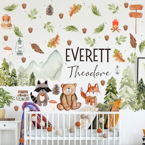 Woodland theme kids room Wall Decal, Pine trees Fabric Wall Decal Room Mural Nursery Forest Animal Decals Pine trees stickers Baby decor