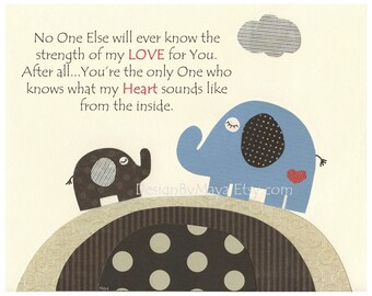 Baby boy nursery art, Nursery print, Baby elephant..no one else..teal, blue, brown and cream, polka dot