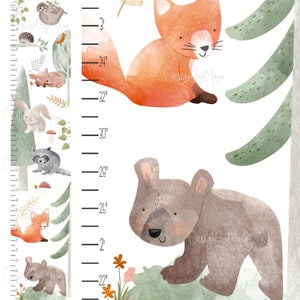 Woodland hoogtemeter kinderen, canvas groeimeter, decor kinderkamer groeigrafiek voor kinderen, hoogtegrafiek, bosdier, babykamer, decor kinderkamer kunst