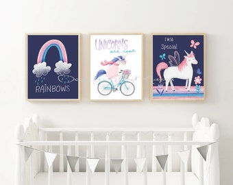 Baby Girl Unicorn wall art, Nursery unicorn prints, Cute Nursery Decor, Baby shower gift, Baby Nursery Decor, Nursery art, Pink and Purple