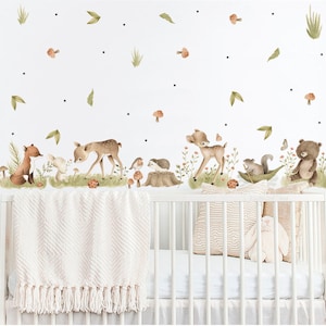 Woodland theme kids room Wall Decal Fabric Wall Decal Room Mural Nursery decal Forest Animal Decals Pine trees stickers Baby decor