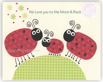 Baby Room Decor Nursery Art ...Personalized - We love you to the moon and back Ladybugs