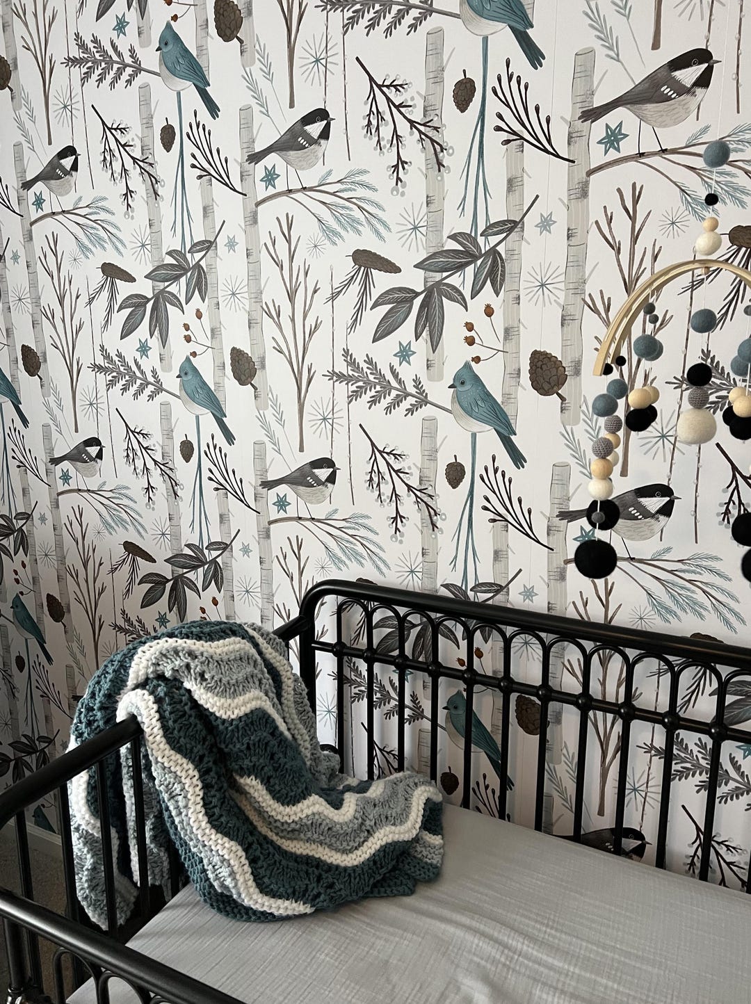 Winter Woodland Nursery Wallpaper: Birds and Trees, Removable Peel ...