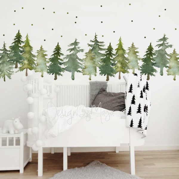 Pine tree fabric decals Woodland theme kids room Wall Decal Fabric Wall Decal Mural Nursery decal Forest Animal Decals Pine trees stickers
