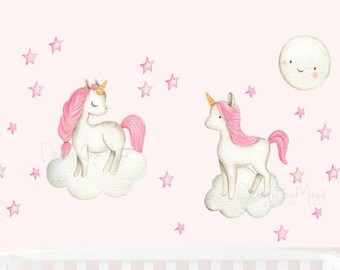Unicorn Fabric Wall Decal: Nursery Clouds & Stars Decor