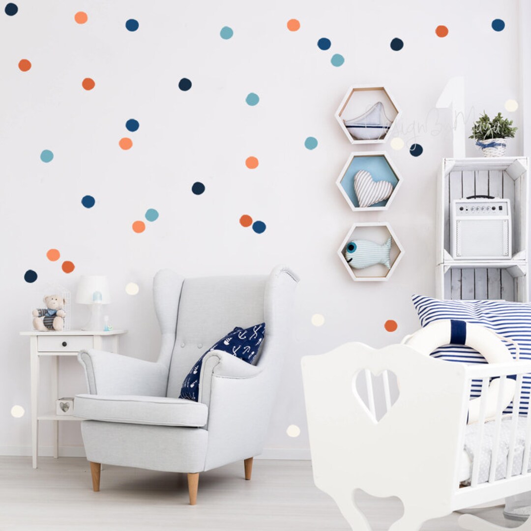 Polka Dots Cling Wall Decals Orange Navy Polka Dot Baby Etsy