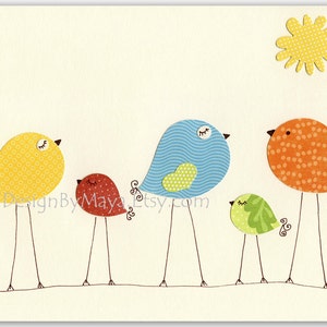 Babykamerdecoratie, kinderkamerkunstdecoratie, kinderprint, babyvogels... Vogels uit de regenboogserie