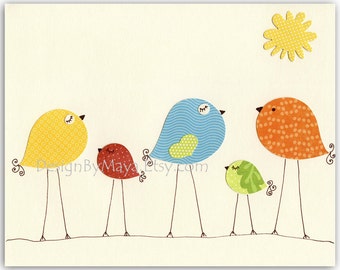 Baby Room decor, Nursery Art Decor, Kids Print, baby birds... Rainbow series Birds