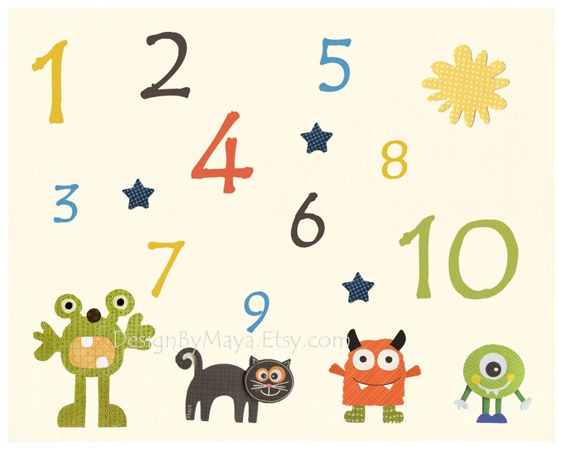 Monster Nursery Wall Art Baby Nursery Decor Kids Room Decor Kids Room Monsters Wall Art Set 5 Prints Blue Green Yellow Orange Red Boo Grrrr image 5