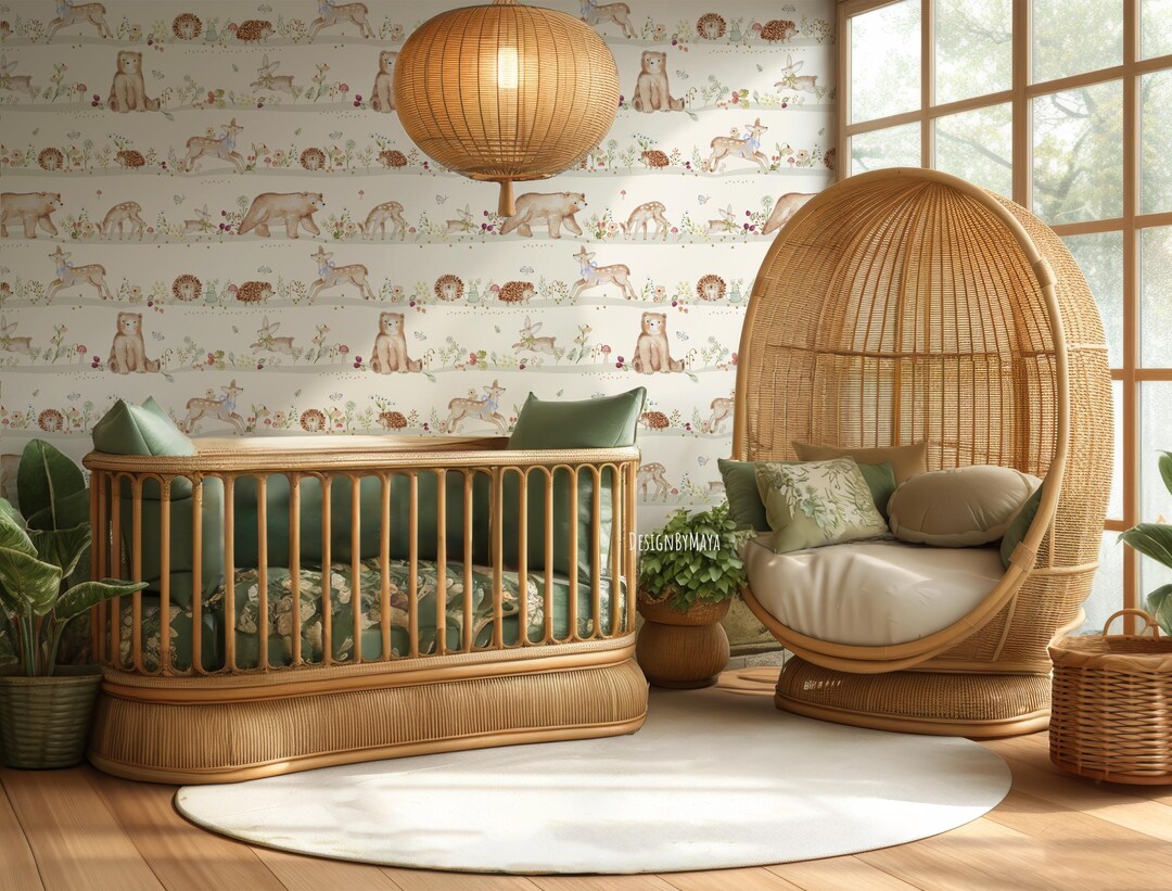 Woodland Animals Wallpaper: Farmhouse Nursery Decor, Peel & Stick Mural ...