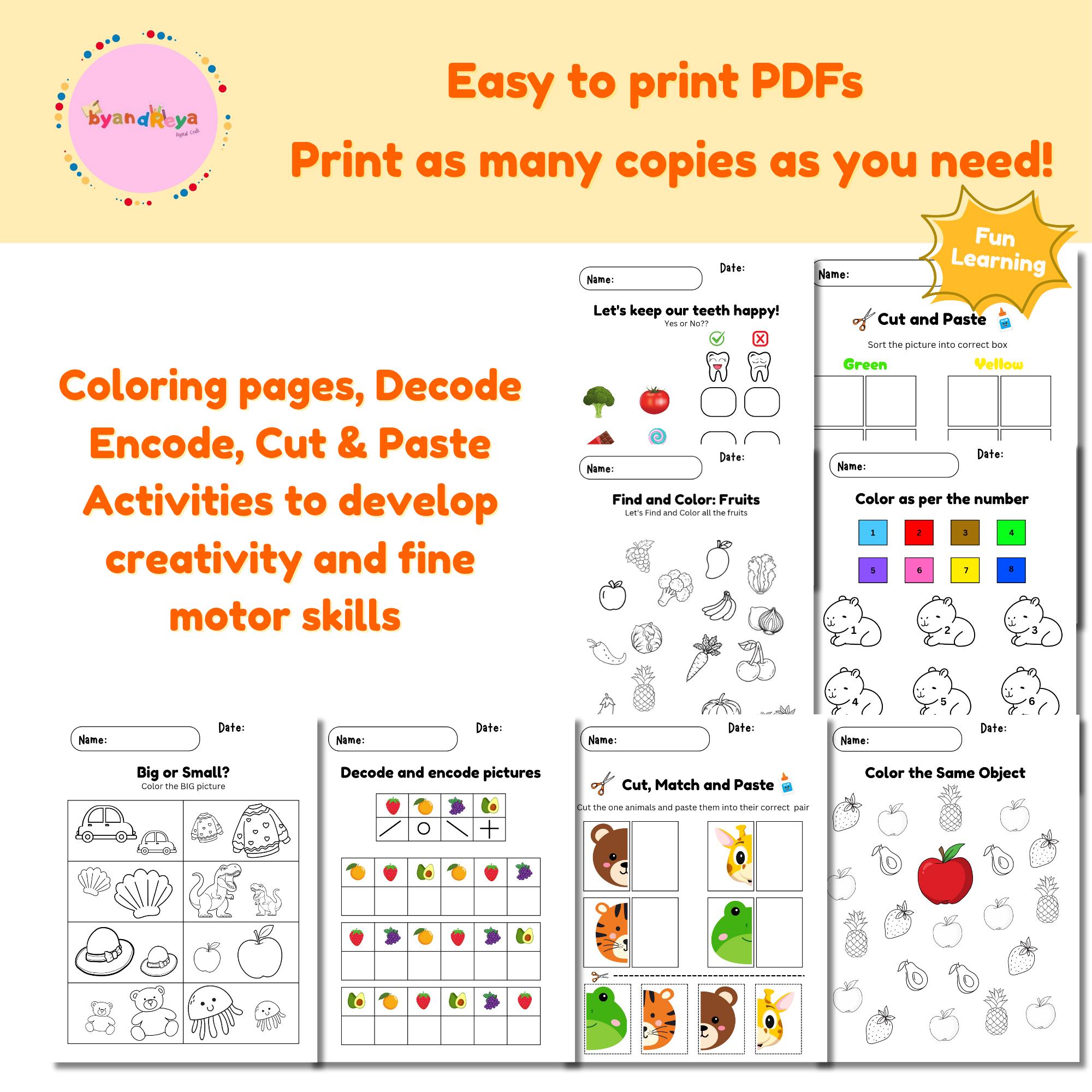 Decode Coloring Pre-writing Worksheet | Tracing, Matching, Coloring, Cutting & Pasting ...