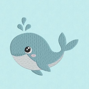 Cute Whale Sprouting Water Embroidery Design, Nursery Ocean Decor, Baby Room Art, Machine Embroidery File, Instant Download