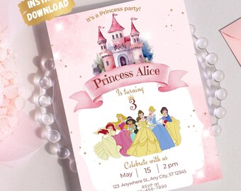 Princess Birthday invitation|Editable Birthday Invitation| Princess party invitation Template DIY Customizable party invitation