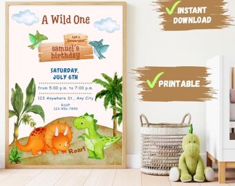 Dinosaur Birthday Invitation Template|Editable Dinosaur Birthday invitation|Dino Invite Printable Birthday InvitationBirthday Boy Dino Party