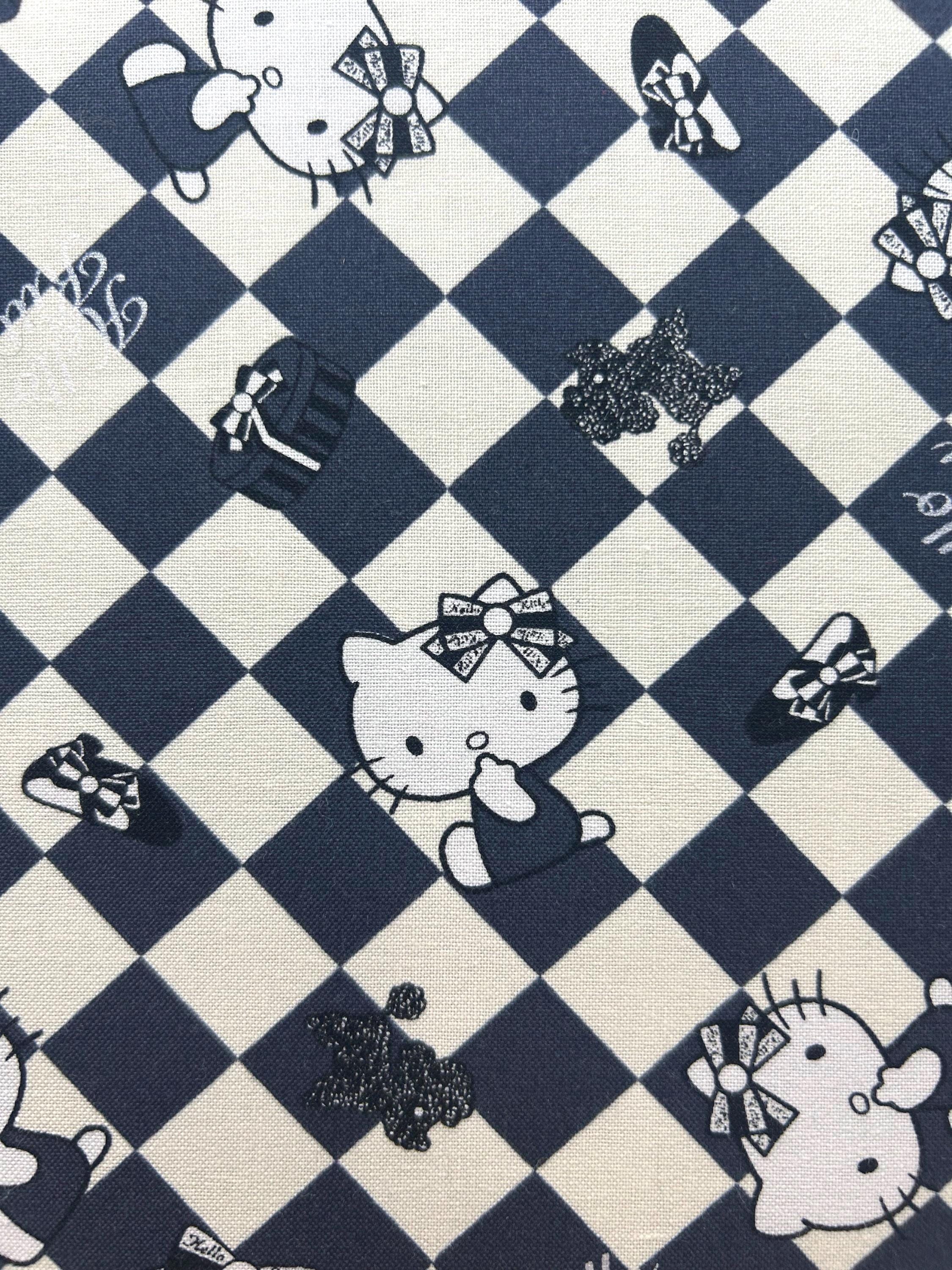 Hello Kitty Japanese Licensed 40cm Square Zabuton Seat Cushion – Navy Black & White Checkered Floor Pillow, Japan Exclusive Sanrio Item