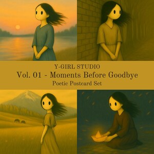 Y-Girl Studio Vol. 01 – « Moments Before Goodbye », jeu de cartes postales poétiques numériques (4 x 300 DPI PNG)
