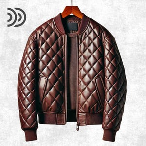 Brown Quilted Leather Jacket | Handmade Quilted Leather Bomber Jacket | Men’s Brown Leather Bomber | Custom Quilted Leather Jacket for Men
