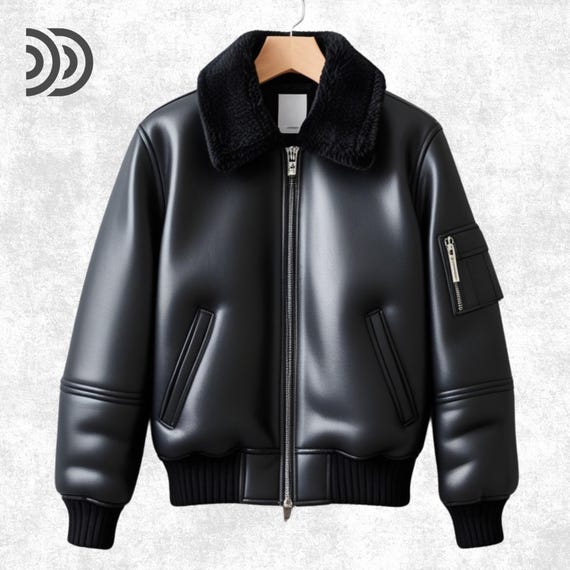 Handmade Black Leather Aviator Jacket: Men's Bomber with Faux Shearling Collar
