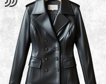 Handmade Black Leather Blazer: Tailored Double-Breasted Jacket
