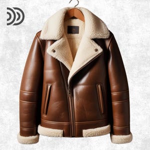 Men’s Brown Shearling Aviator Jacket – Real Sheepskin Leather Bomber, Winter Fur Biker Coat, Handmade