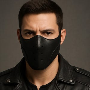 Leder Gesichtsmaske Schwarz Echtleder Maske mit verstellbaren Riemen Punk Cosplay Biker Accessoire