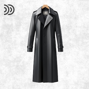 Black Leather Trench Coat for Men & Women | Gothic Long Jacket | Cyberpunk Overcoat | Halloween Vampire Cosplay | Handmade Full-Length Coat