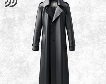 Handmade Black Leather Trench Coat: Gothic Cyberpunk Cosplay