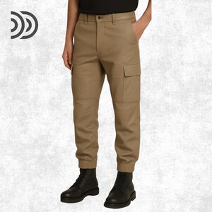 Pantalones cargo de piel de oveja hechos a mano para hombre – Joggers de cuero color canela con bolsillos – Ropa de calle de corte personalizado – Regalo de lujo para él