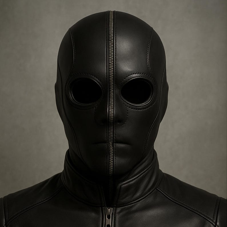 Full Face Black Leather Zipper Mask | Stealth Cosplay Hood | Halloween ...