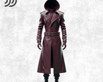 Gabardina de cuero marrón hecha a mano con capucha: abrigo gótico steampunk