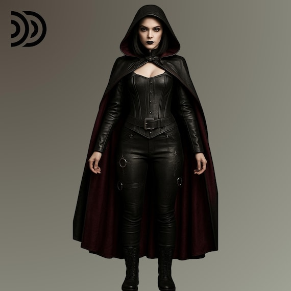 Gothic Leather Costume Set: Witch Cloak, Corset & Pants