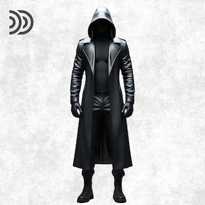 Men’s Gothic Hooded Leather Trench Coat – Genuine Black Leather Long Duster Jacket | Steampunk Cyberpunk Cosplay,Victorian Halloween Costume