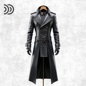 Men’s Gothic Military Leather Trench Coat – Genuine Black Leather Steampunk Tailcoat | Victorian Cosplay, Halloween Vampire LARP Outfit