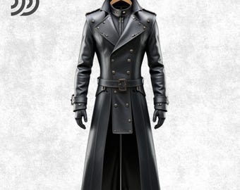 Men's Gothic Leather Trench Coat: Steampunk Military Tailcoat, Victorian Cosplay