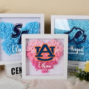 Caja decorativa con logotipo universitario personalizado y diseño floral, regalos de graduación, regalo de aceptación universitaria, graduación de secundaria, día de la decisión, compromiso universitario.