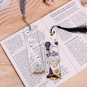 Acrylic Bookmark, Halloween Design Bookmark, Personalized Name Book Mark with Tassel, Cute Spooky Ghost Name Bookmark, Halloween Party Gift