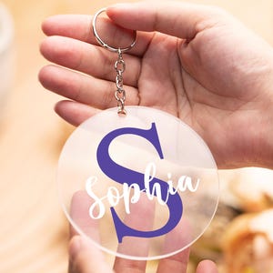 Personalized Initial Name Keychain, Round Acrylic Keychain, Acrylic Name Keyring, Family Keychain, Birthday Gift For Friend, Stocking Filler