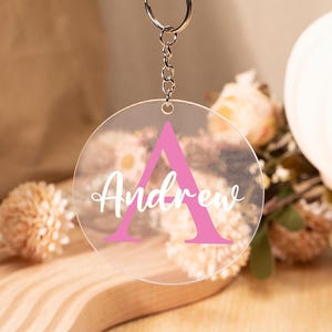 Custom Initial Name Keychain, Round Acrylic Keychain, Monogram Key Ring, Best Friend Gift, Wedding Party Gift, Unique Keychain Gift For Her
